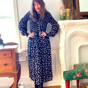 GANNI Rometty Georgette Black Floral MIDI Dress 36